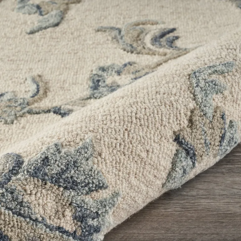 Beige and Blue Filigree Area Rug Photo 3