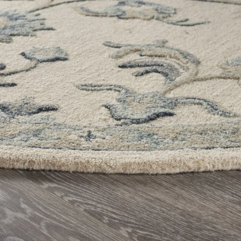 Beige and Blue Filigree Area Rug Photo 4