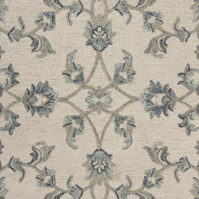 Beige and Blue Filigree Area Rug Photo 2