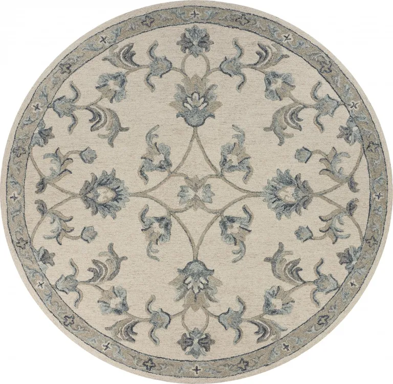 Beige and Blue Filigree Area Rug Photo 1