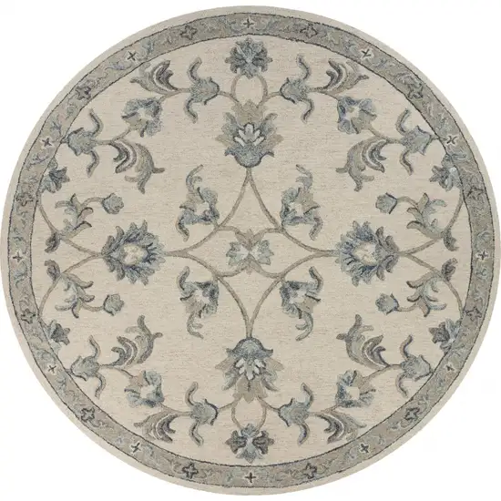 Beige and Blue Filigree Area Rug Photo 1