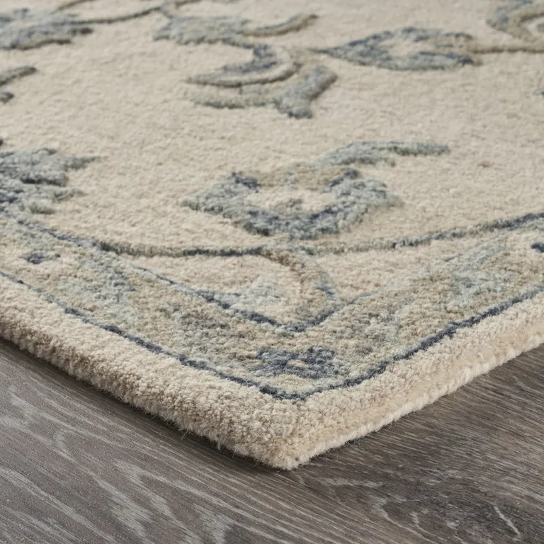 Beige and Blue Filigree Area Rug Photo 3