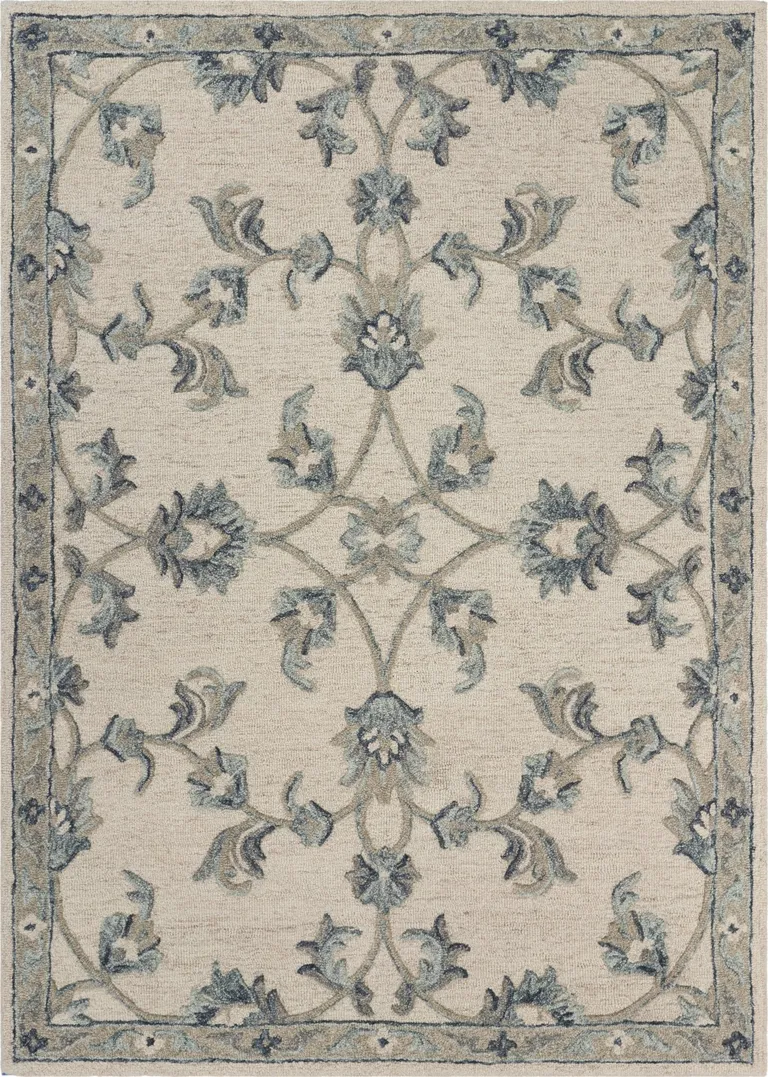 Beige and Blue Filigree Area Rug Photo 1