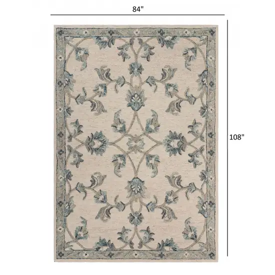 Beige and Blue Filigree Area Rug Photo 6