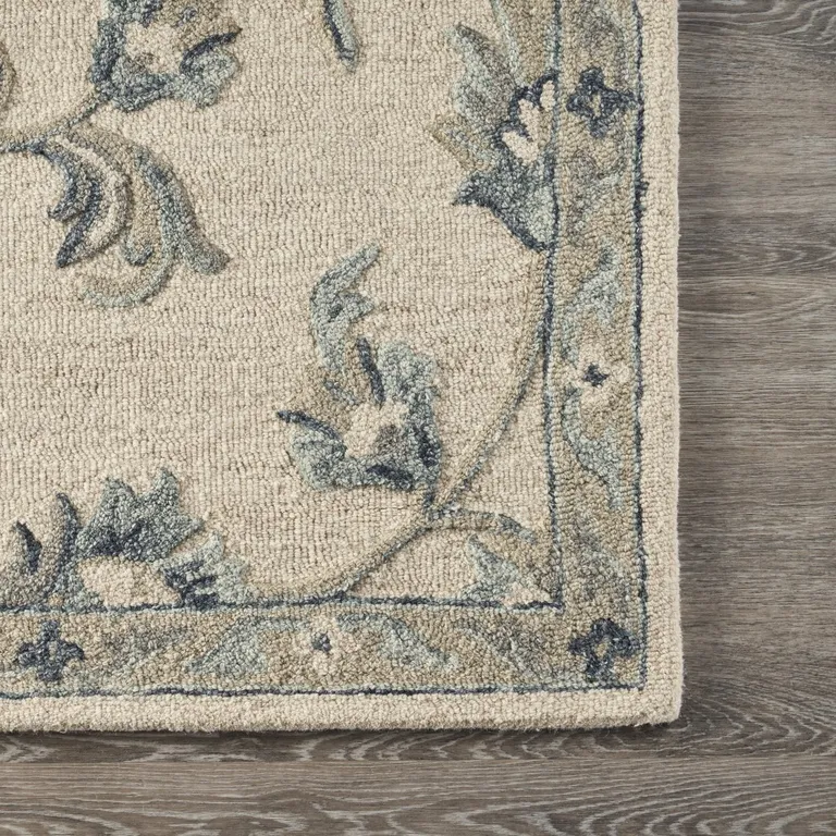 Beige and Blue Filigree Area Rug Photo 5