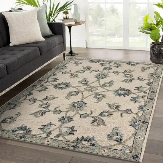 Beige and Blue Filigree Area Rug Photo 8