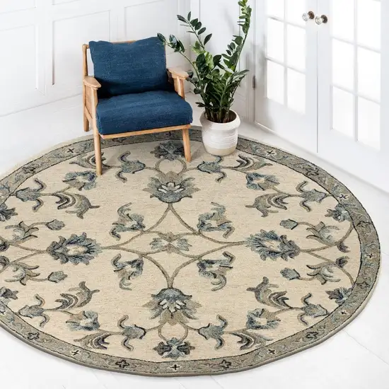 Beige and Blue Filigree Area Rug Photo 7