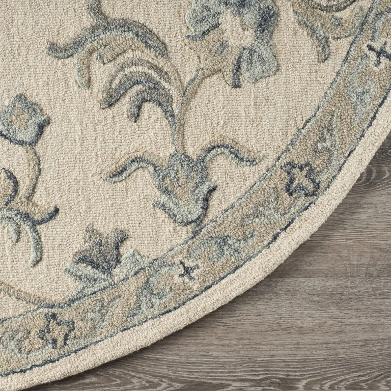 Beige and Blue Filigree Area Rug Photo 5