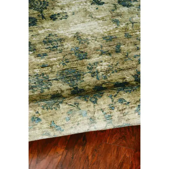 Beige and Blue Floral Area Rug Photo 7