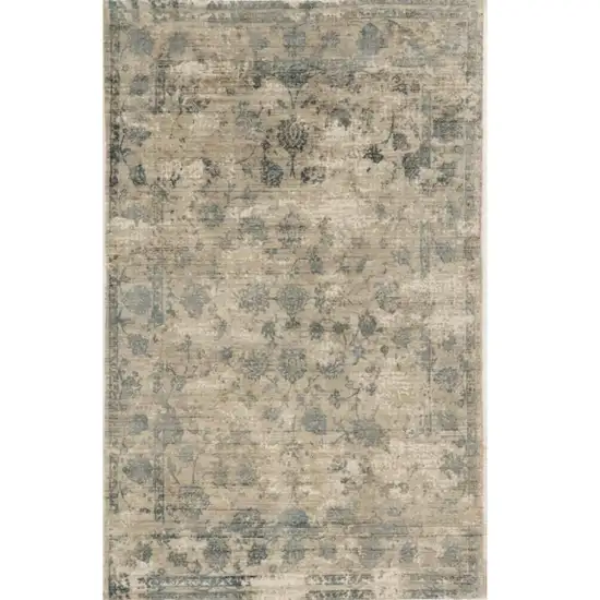 Beige and Blue Floral Area Rug Photo 2