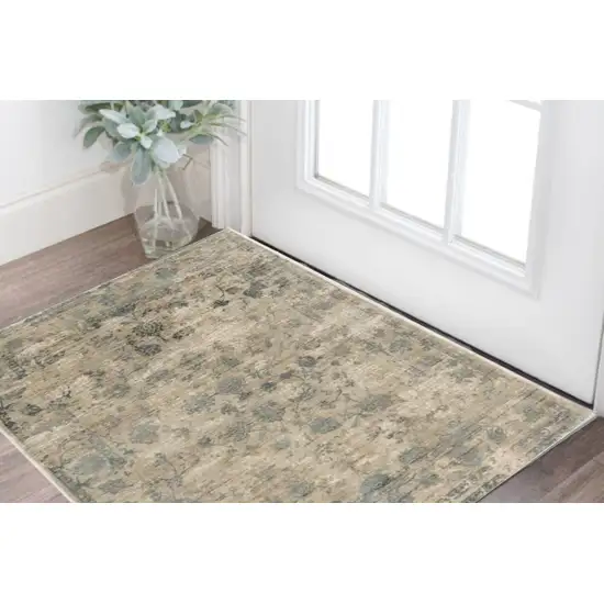 Beige and Blue Floral Area Rug Photo 1