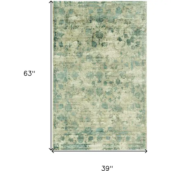 Beige and Blue Floral Area Rug Photo 6