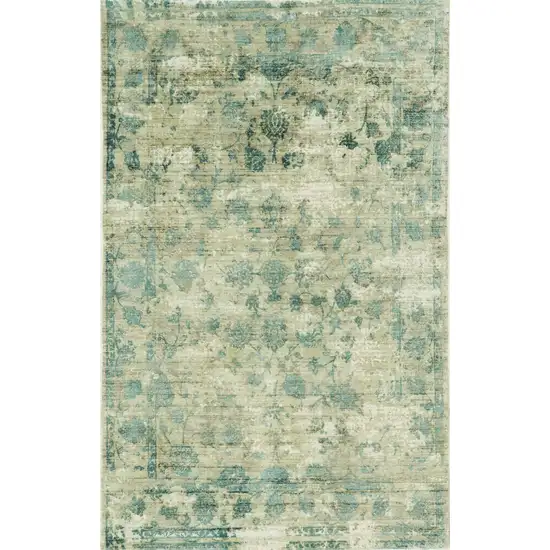 Beige and Blue Floral Area Rug Photo 1