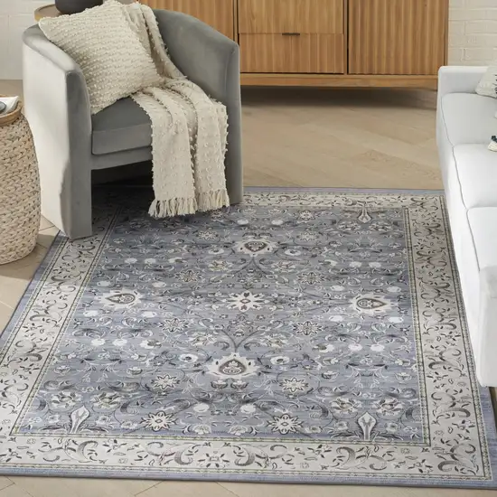 Beige and Blue Floral Distressed Non Skid Area Rug Photo 9