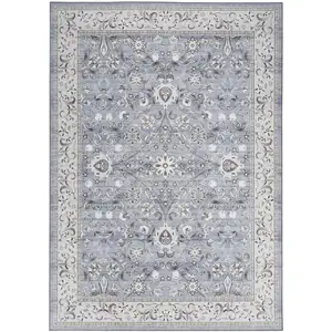 Photo of Beige and Blue Floral Distressed Non Skid Area Rug