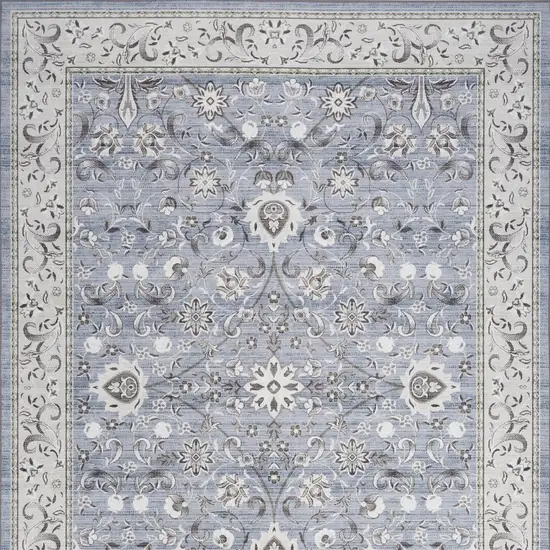 Beige and Blue Floral Distressed Non Skid Area Rug Photo 8