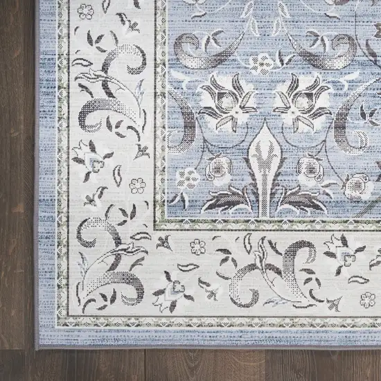 Beige and Blue Floral Distressed Non Skid Area Rug Photo 4