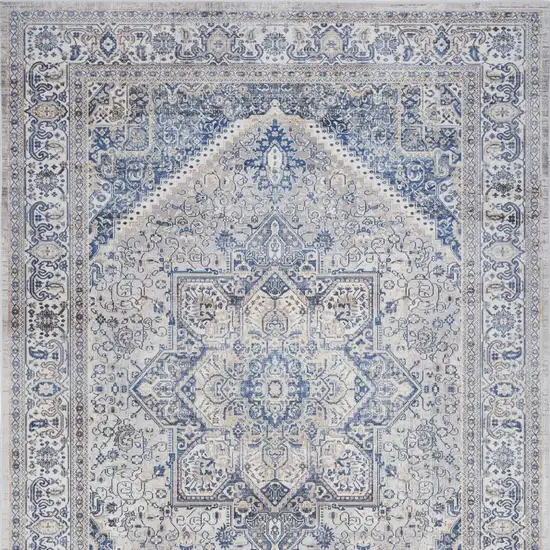 Beige and Blue Floral Medallion Distressed Non Skid Area Rug Photo 7