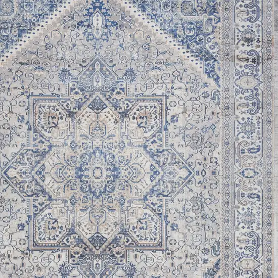 Beige and Blue Floral Medallion Distressed Non Skid Area Rug Photo 6