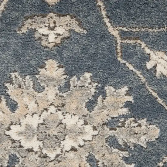 Beige and Blue Floral Medallion Power Loom Area Rug Photo 9