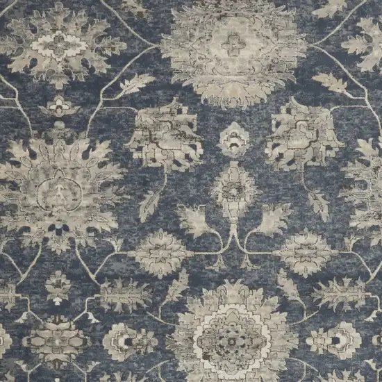 Beige and Blue Floral Medallion Power Loom Area Rug Photo 6