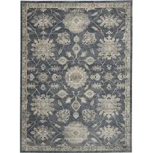 Photo of Beige and Blue Floral Medallion Power Loom Area Rug