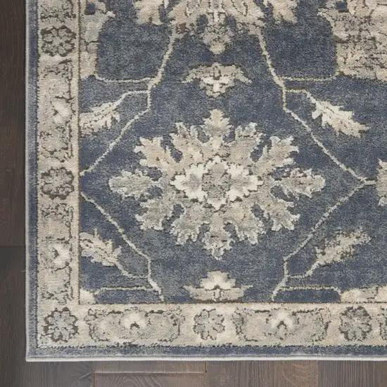 Beige and Blue Floral Medallion Power Loom Area Rug Photo 4