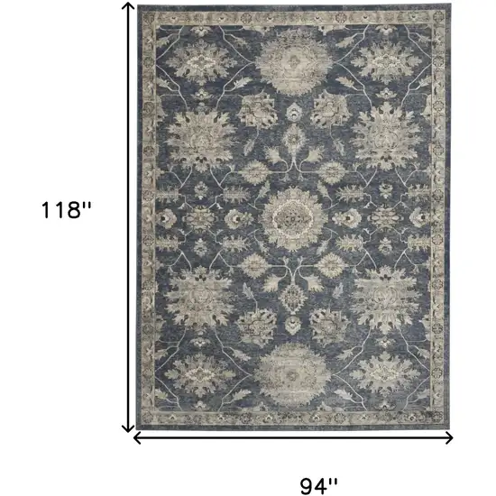 Beige and Blue Floral Medallion Power Loom Area Rug Photo 3