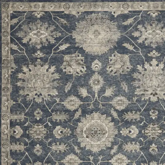 Beige and Blue Floral Medallion Power Loom Area Rug Photo 7