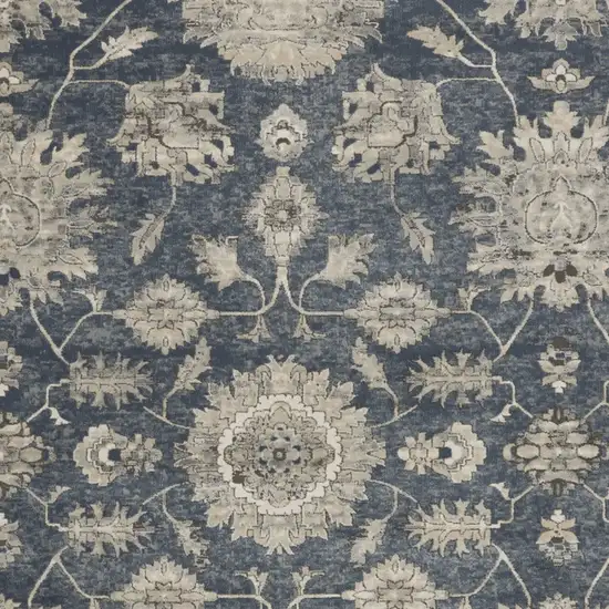 Beige and Blue Floral Medallion Power Loom Area Rug Photo 8