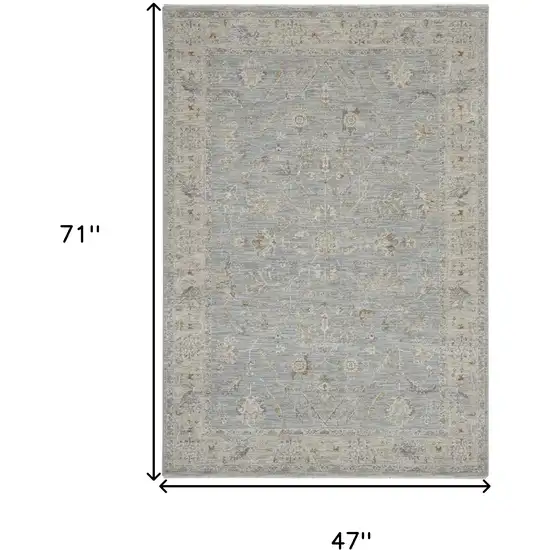 Beige and Blue Floral Power Loom Area Rug Photo 3