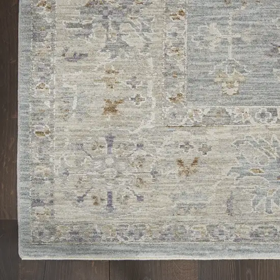 Beige and Blue Floral Power Loom Area Rug Photo 4