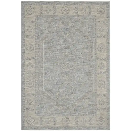 Beige and Blue Floral Power Loom Area Rug Photo 2