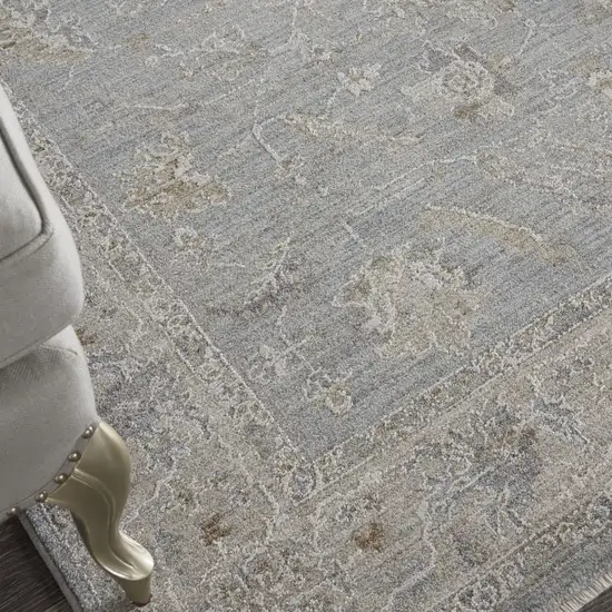 Beige and Blue Floral Power Loom Area Rug Photo 7