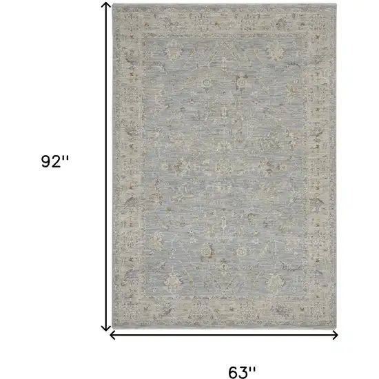 Beige and Blue Floral Power Loom Area Rug Photo 3