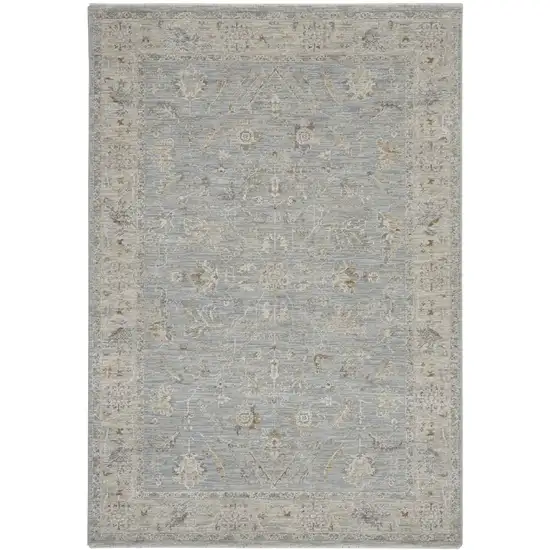 Beige and Blue Floral Power Loom Area Rug Photo 2