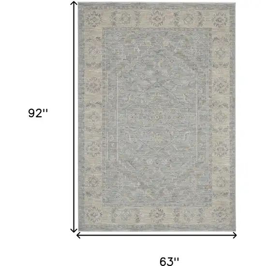 Beige and Blue Floral Power Loom Area Rug Photo 3