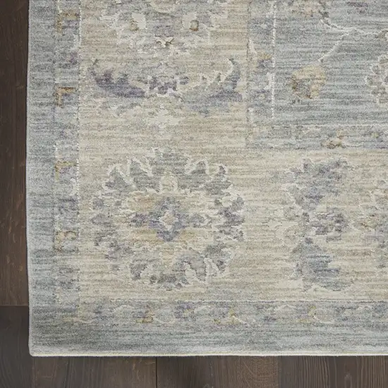 Beige and Blue Floral Power Loom Area Rug Photo 4