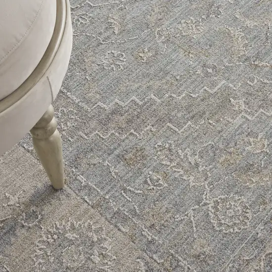 Beige and Blue Floral Power Loom Area Rug Photo 9