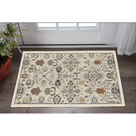 Beige And Blue Floral Area Rug Photo 1