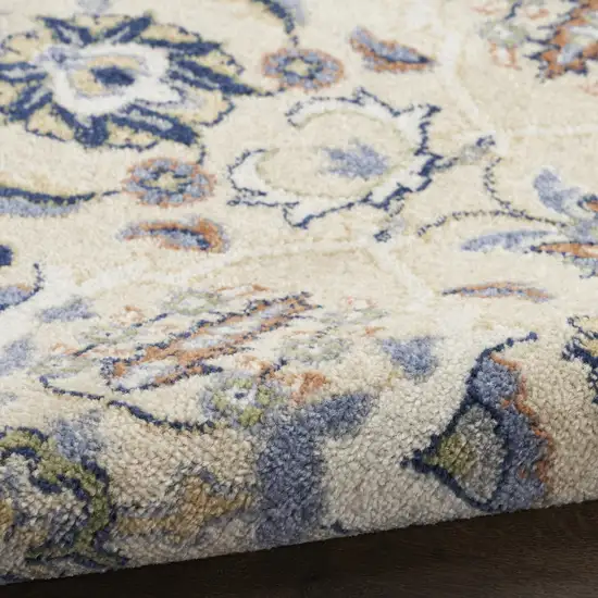 Beige and Blue Floral Power Loom Area Rug Photo 7