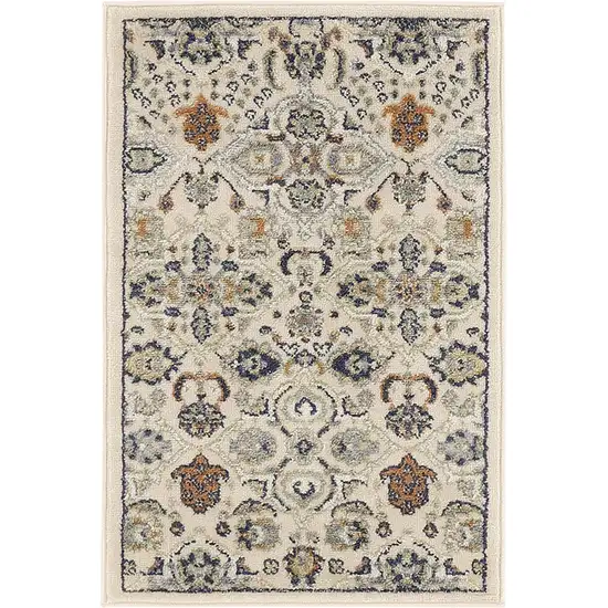 Beige and Blue Floral Power Loom Area Rug Photo 2