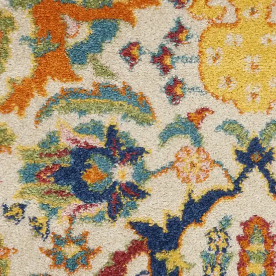 Beige and Blue Floral Power Loom Area Rug Photo 5