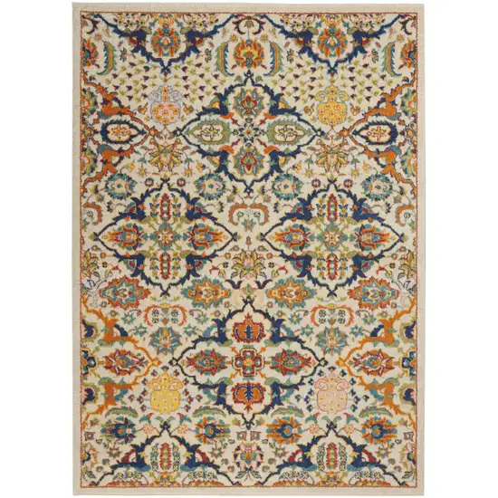 Beige and Blue Floral Power Loom Area Rug Photo 2