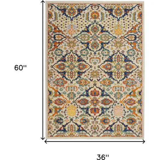 Beige and Blue Floral Power Loom Area Rug Photo 3