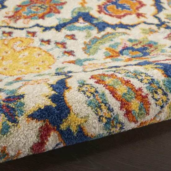 Beige and Blue Floral Power Loom Area Rug Photo 7