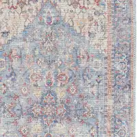 Photo of Beige and Blue Floral Power Loom Distressed Runner Rug