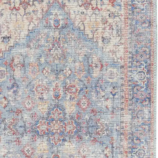 Beige and Blue Floral Power Loom Distressed Runner Rug Photo 8