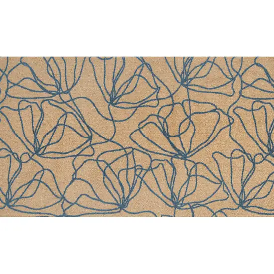 Beige and Blue Floral Washable Area Rug With UV Protection Photo 4