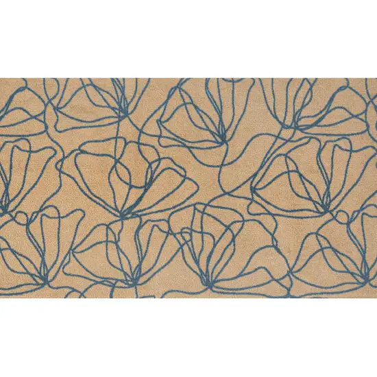 Beige and Blue Floral Washable Area Rug With UV Protection Photo 1